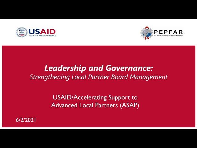 ASAP Webinar: Leaderships and Governance: Strengthening Local Partner Board Management