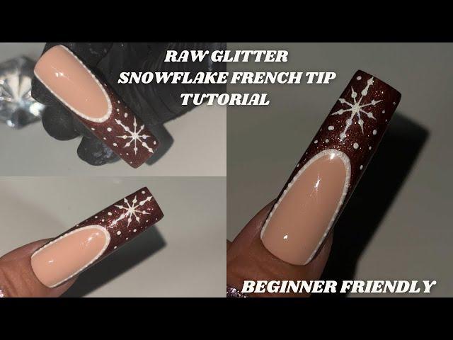 Raw Glitter Snowflake French Tip Nail Art Tutorial | Easy | Beginner Friendly | thejemzco