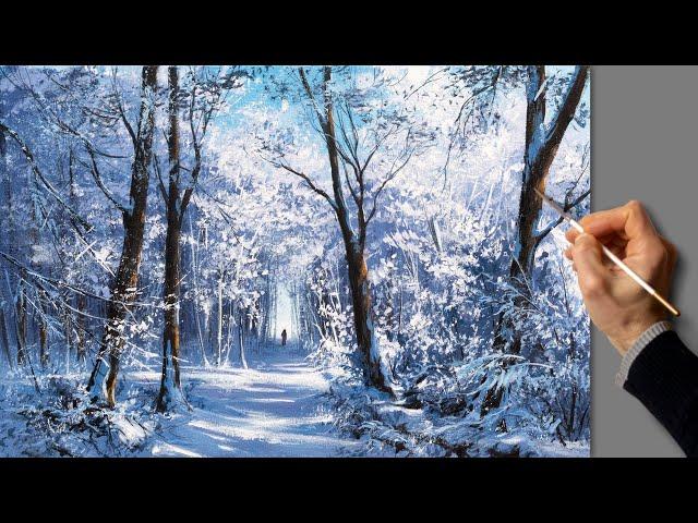  Acrylic Landscape Painting - Forest Winter / Easy Art / Drawing Lessons / Satisfying Relaxing.