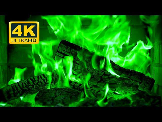  Beautiful GREEN FIREPLACE 4K! Magic Fireplace Burning with green flames (12 HOURS)