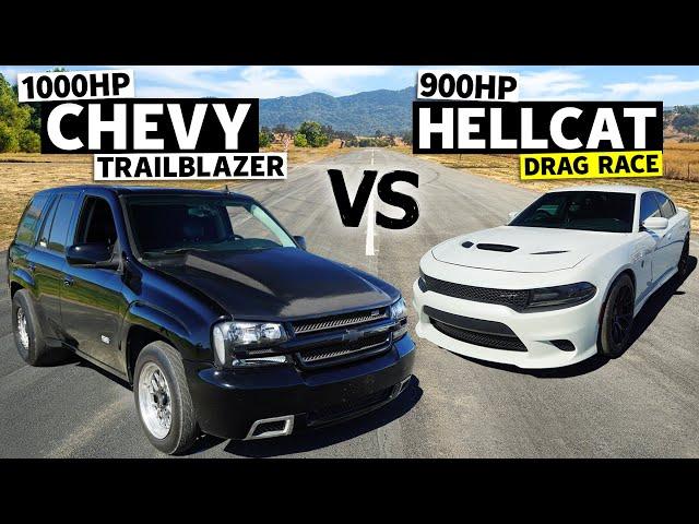 Daily Driver Drag Duel! 1000hp Chevy Trailblazer races 900hp Dodge Hellcat