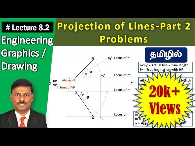 Projection of Lines (Tamil) | Part 2 - Problems | Lecture 8.2 | Engineering Graphics