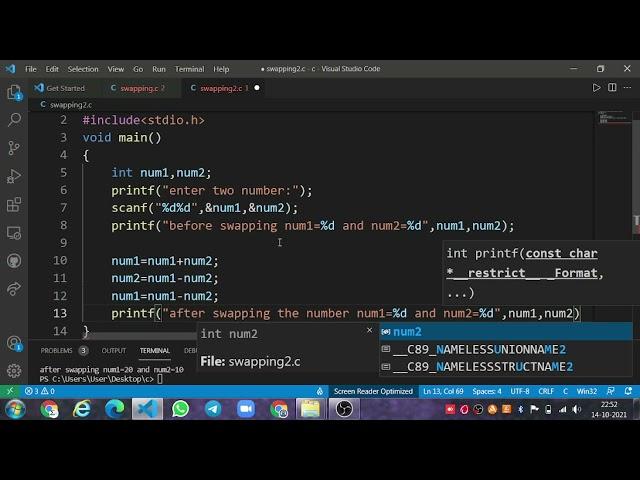 Swapping of two number using arithmetic operator in c |electro4u foundation