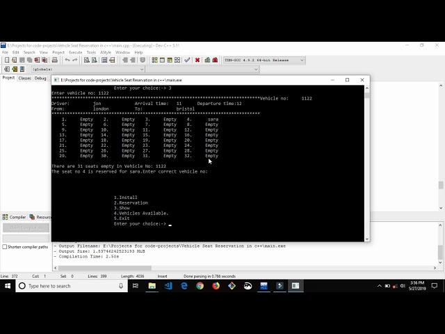 Vehicle Seat Reservation System In C++ | Source Code & Projects