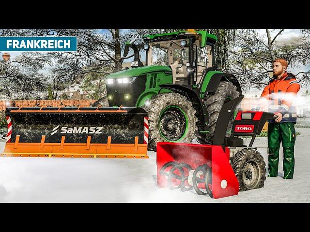 LS22 Frankreich #60: WINTERDIENST: Schnee räumen auf dem Hof! | LANDWIRTSCHAFTS SIMULATOR 22