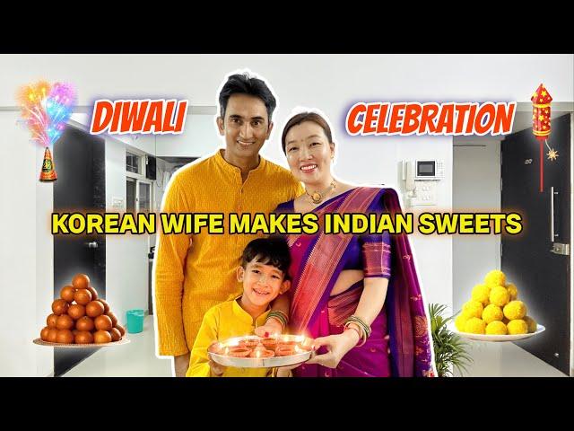 Korean wife making Indian sweet on Diwali | Diwali celebration in Pune 