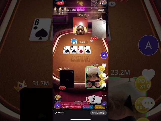 Trying to trap with too set!#pokertok #texasholdem #pokertrap #pokerfaceapp