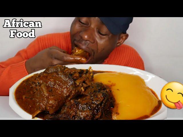 Asmr Goat Head Banga Peppersoup And Starch | Extreme Mukbang Best Social Eating