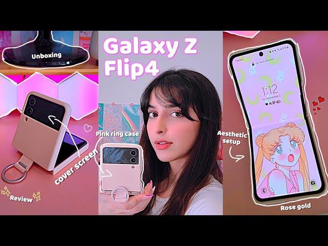 Samsung Galaxy Z Flip 4 Unboxing (Pink Gold ) | Review + Aesthetic Accessories ️