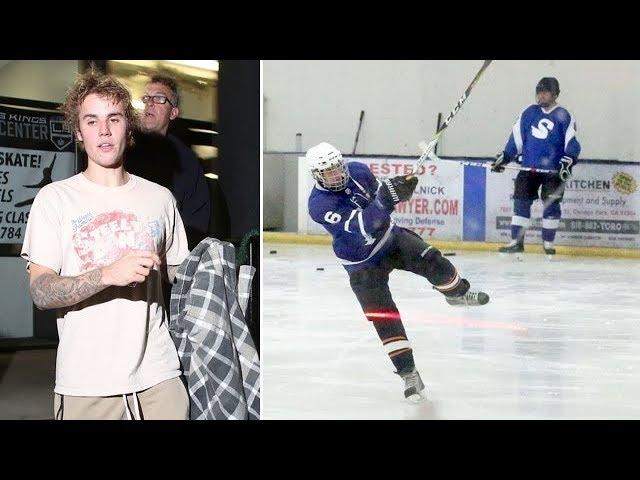 Justin Bieber Shows Off His Hockey Skills At The Ice Rink