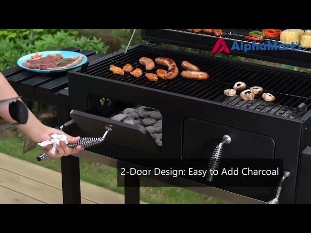 Captiva Designs 2-Door Charcoal Patio Grill with 2 Liftable Enamel Charcoal Trays