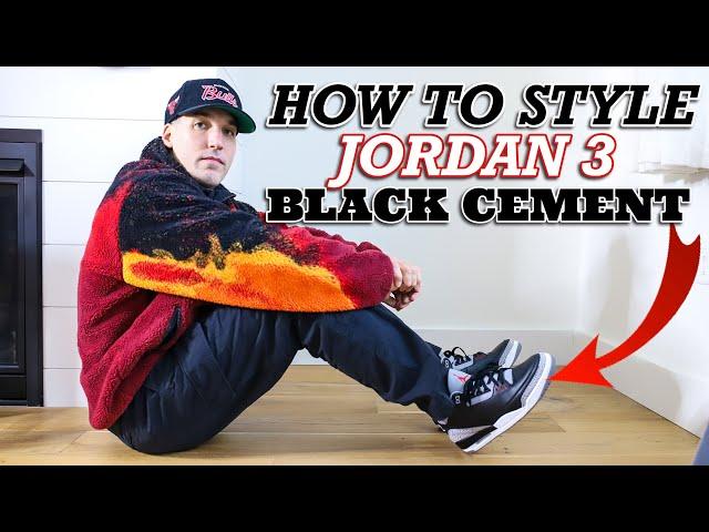 How To Style: Air Jordan 3 "Black Cement" Sneakers On Feet W/ Outfits 2024