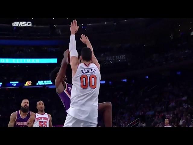 Knicks' Kristaps Porzingis Gets The Block on One End Then Runs Back For The Jam vs. Suns