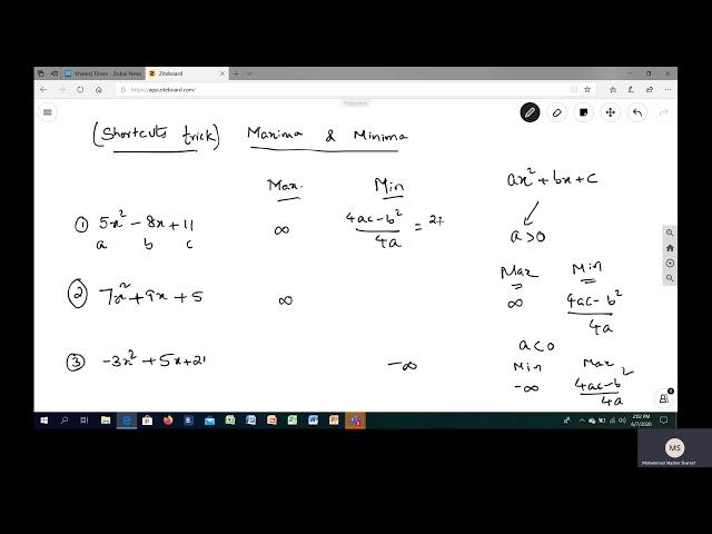 Maxima & Minima Quadratic Functions Shortcut trick