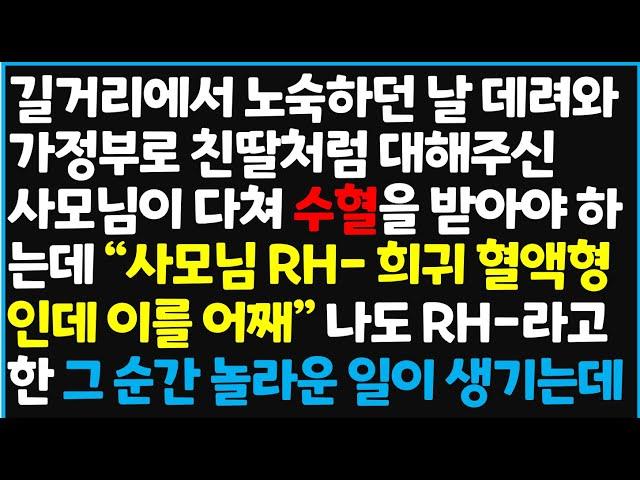 (신청사연) 길거리에서 노숙하던 날 데려와 가정부로 친딸처럼 대해주신 사모님이 다쳐 수혈을 받아야 하는데 "사모님이 RH-~  [사이다사연][감동사연][라디오 드라마][오디오북]