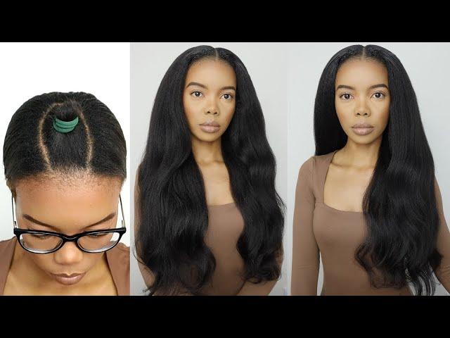Quick And Easy Kinky Straight V-part Wig Glueless Install |Bouncy Curls FT. West Kiss Hair