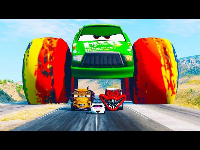 Epic Escape: Cyber Lightning McQueen vs Giant Chick Hicks Eater | BeamNG.Drive