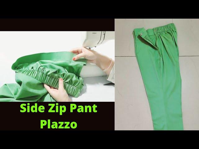 side zip pant plazzo with belt cutting and stitching