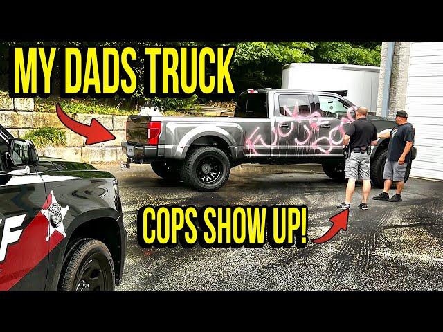 Spray Painting My Dads Truck Prank HUGE REACTION! *Cops Show Up