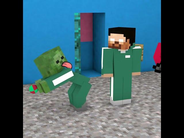 When Zombie and Herobrine Plays The Squid Game Marbles |  Minecraft Animations