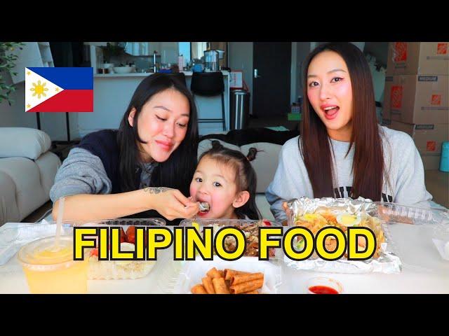 MY BABY TRIES FILIPINO FOOD | MUKBANG