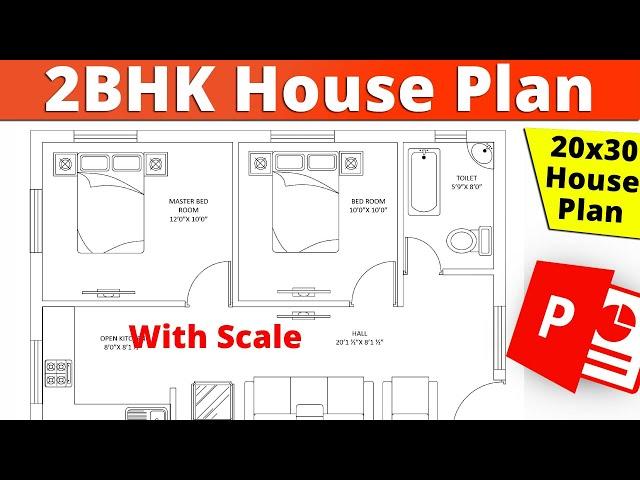 2BHK House Plan in Microsoft Powerpoint - 20ft x 30ft House Plan