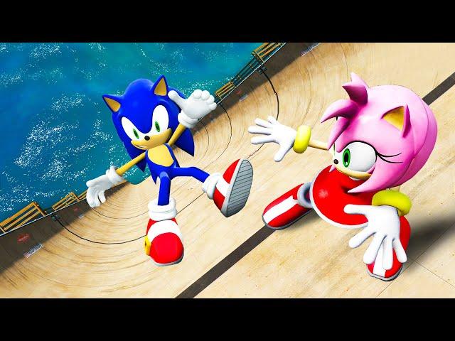 GTA 5 Sonic vs Amy Epic Jumps - Ragdolls Stunts & Fails #8