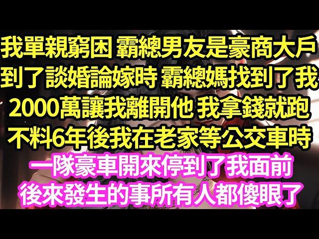 我單親窮困 霸總男友是豪商大戶，到了談婚論嫁時 霸總媽找到了我，2000萬讓我離開他 我拿錢就跑，不料6年後我在老家等公交車時，一隊豪車開來停到了我面前，後來發生的事所有人都傻眼了#甜寵#小說#霸總