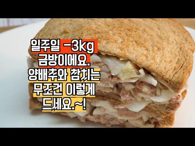 양배추와 참치를 이렇게 먹었더니! 아랫배가 싹~ 빠졌어요. 맛보장 양배추참치 샌드위치 만들기