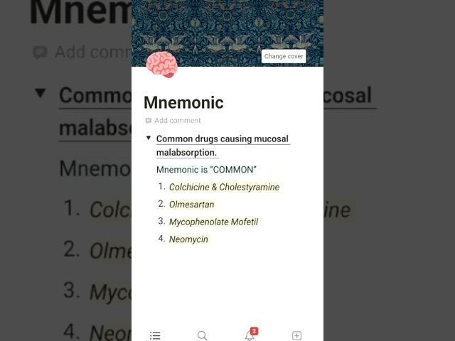 Mnemonic: Drug causing mucosal malabsorption.#mnemonics