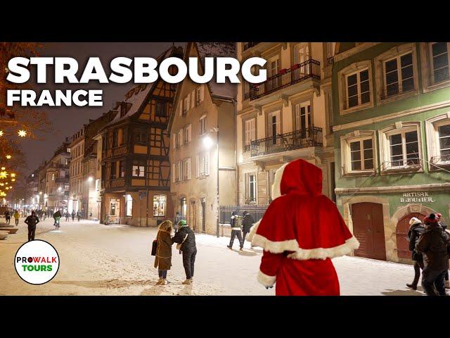 Strasbourg, France Evening Tour - 4K 60fps - with Captions - CHRISTMAS MARKETS