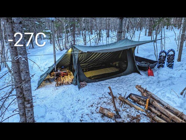 Surviving -27° Solo WINTER CAMPING in Canvas HOT TENT - Warm & Cozy