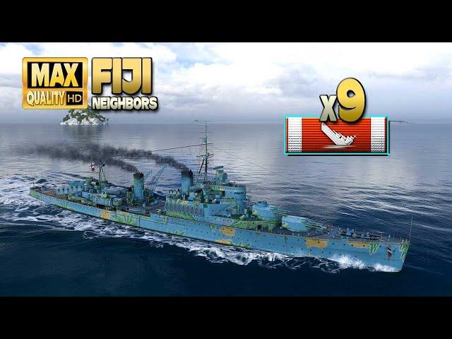 Cruiser Fiji: 9 ships destroyed on map Neighbors - World of Warships