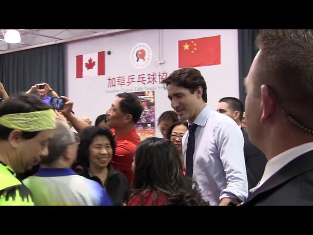 Justin Trudeau stops by table tennis centre near Toronto