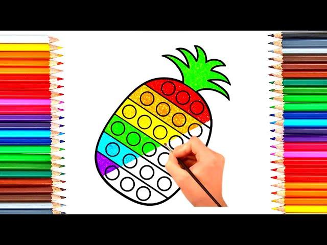 How to draw and color pineapple poppit, easy drawing for toddlers and kids