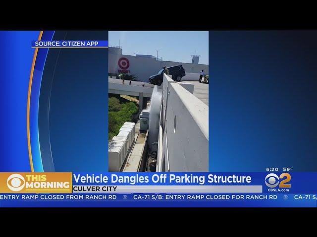 Caught on video: SUV dangles off rooftop parking structure in Culver City