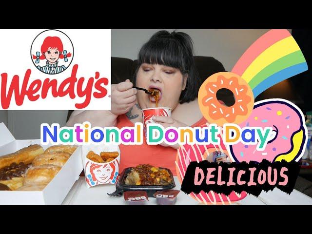 National Donut Day With Wendy's Chili Potato and Spicy Nuggets Mukbang