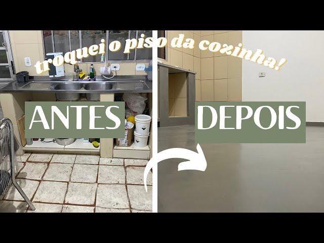 Transformação total da cozinha detonada - Fiz um piso lindo efeito cimento queimado! - parte 02