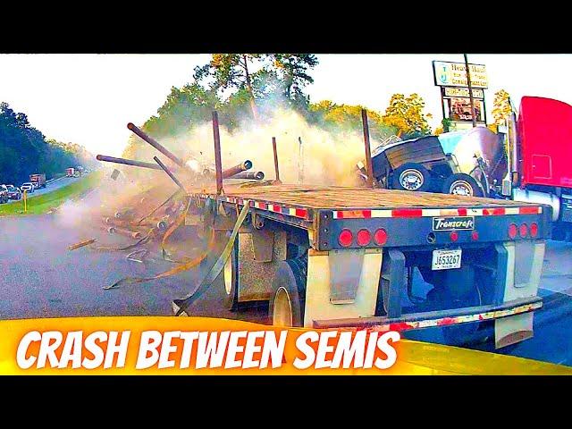 CRASH BETWEEN SEMIS  --- Idiots In Cars --- learn how to drive #1227