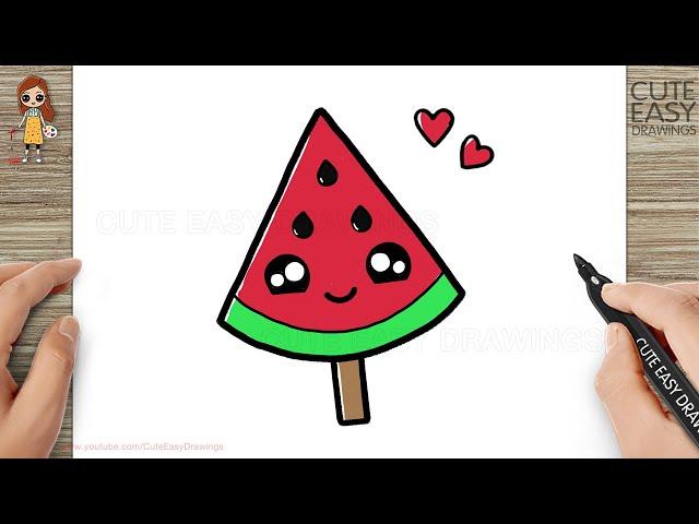 How to Draw a Cute Watermelon Ice Cream Easy for Kids and Toddlers