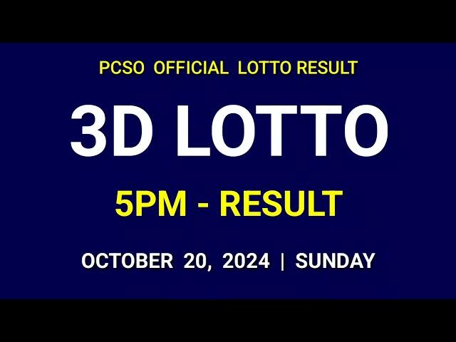 3D Lotto Result Today 5pm draw Swertres Lotto Result 2nd Draw afternoon October 20, 2024 Sunday