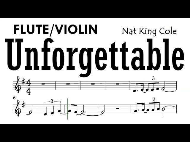 Unforgettable Flute Violin Sheet Music Backing Track Partitura  Nat King Cole