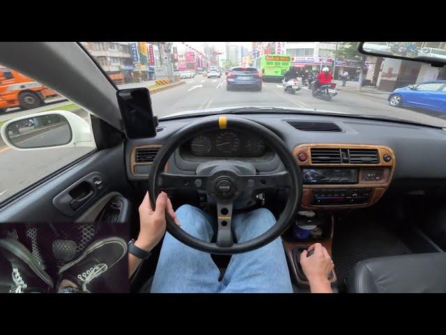 POV Manual Car Downtown Driving in Traffic with Pedal Cam ASMR | HONDA Civic