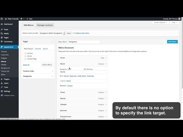 How to open WordPress menu items in new window/tab