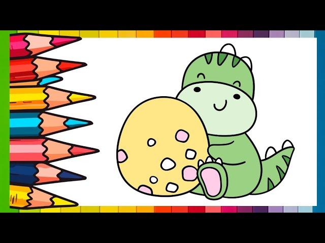 How to Draw a Cute Dinosaur Baby with Egg in Simple Steps for Kids