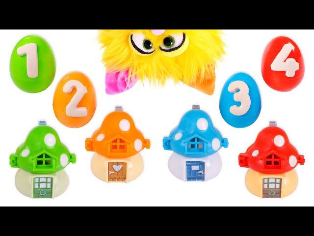  Learn COLORS and NUMBERS  Little surprise MUSHROOM houses 