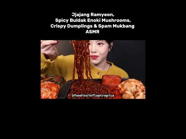 Jjajang Ramyeon,Spicy Buldak Enoki Mushrooms,Crispy Dumplings & Spam Mukbang OG:-@EatwithBoki