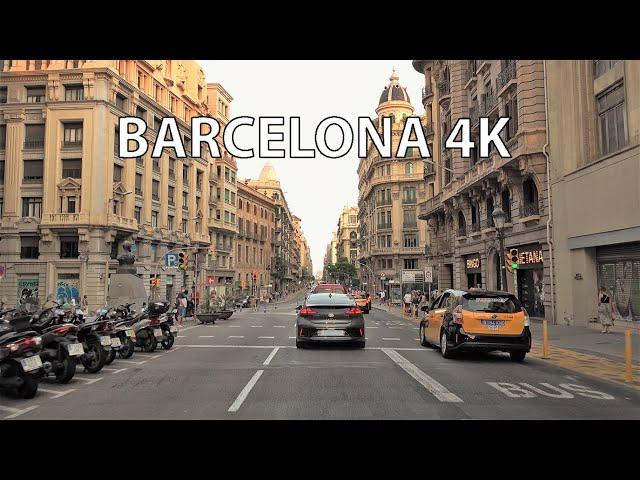 Barcelona 4K - Driving Downtown - Sunset Drive - Spain