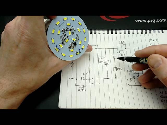 Inside an "intelligent" emergency lamp with schematic.