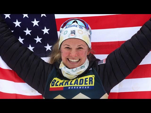 Jessie Diggins becomes first US cross-country skier to win individual world title